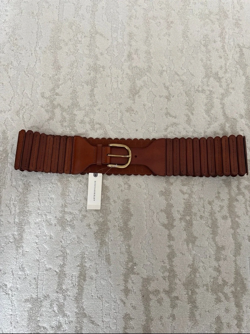 NWT Anthropologie Cognac Leather Stretch Waist Belt 1X